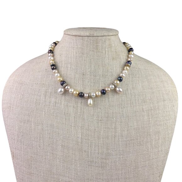 Pasina Womens Multicolor Freshwater Pearl Necklace Modern Bead Design